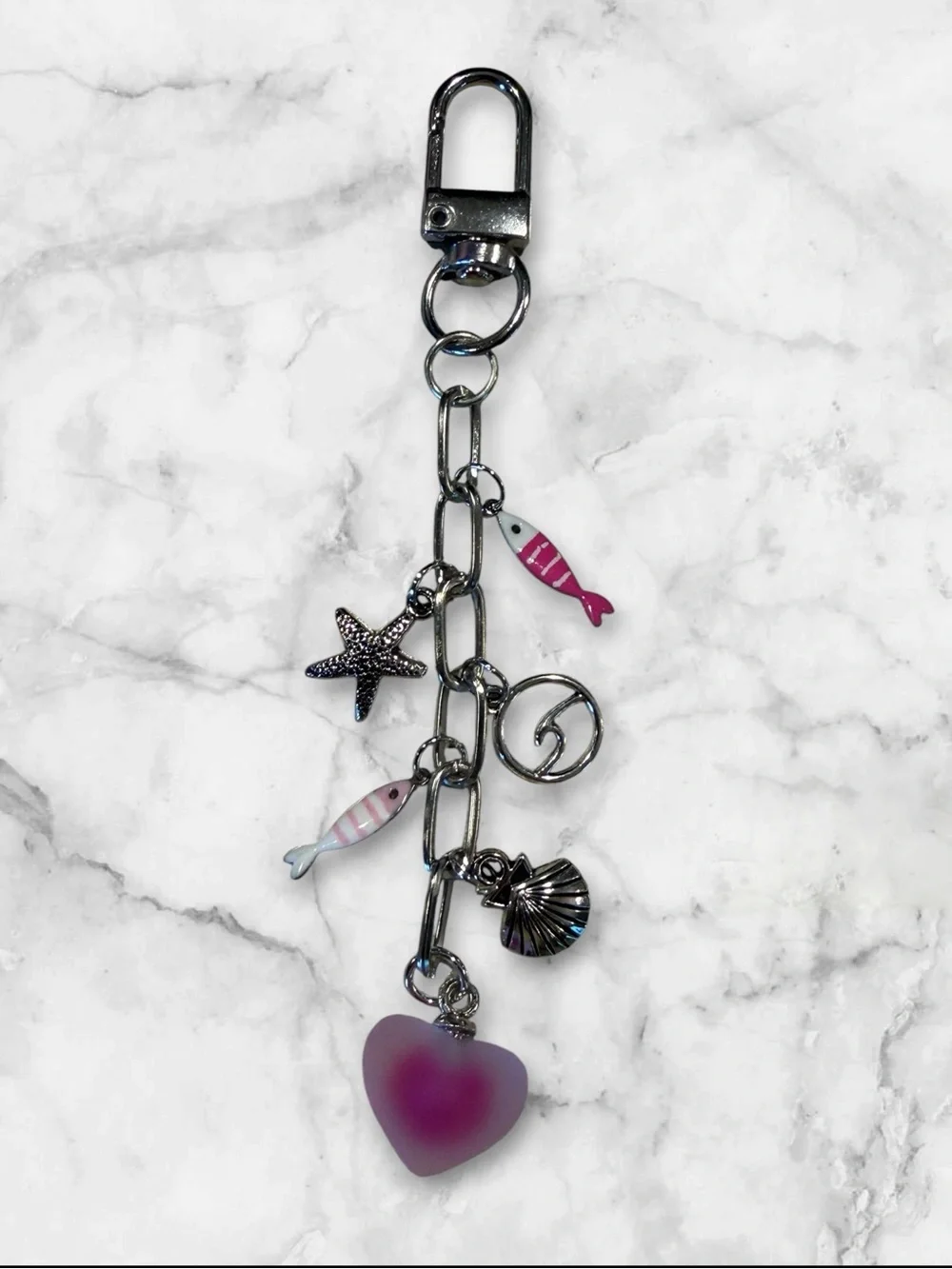 Heart Charm Keychain with Pink Sea-themed Charms